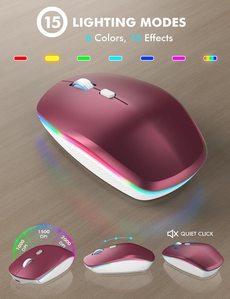 Trueque Wireless Keyboard and Mouse Combo, RGB Backlit, Rechargeable & Light Up Letters, Full-Size, Soft Typing, Sleep Mode, 2.4GHz Quiet Keyboard Set for Mac, Windows, Laptop, PC, (Wine Red) - Image 5